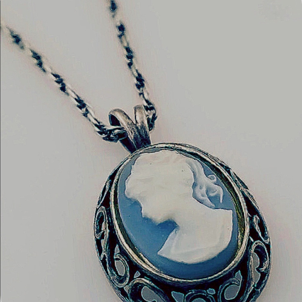 VTG Blue/White Sterling Cameo on sterling chain